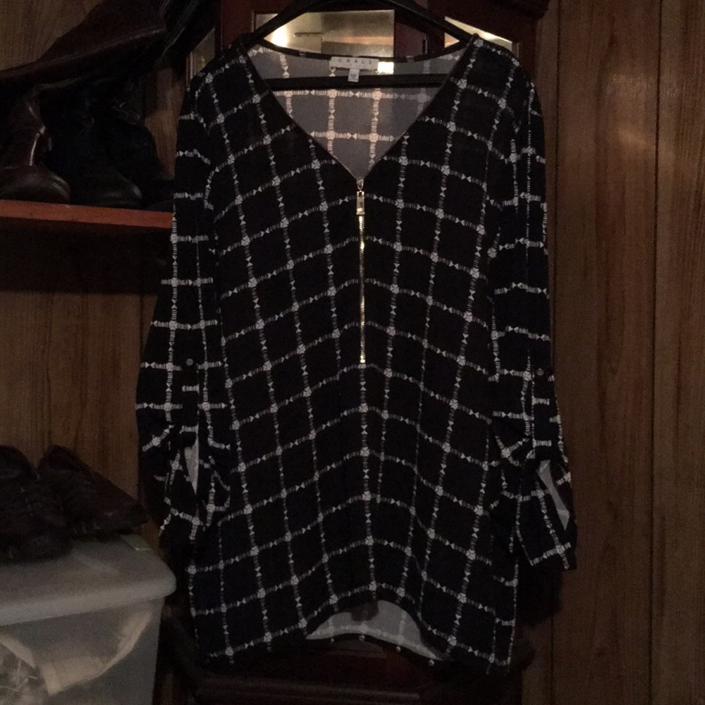 Chaus Black blouse with gold faux zipper